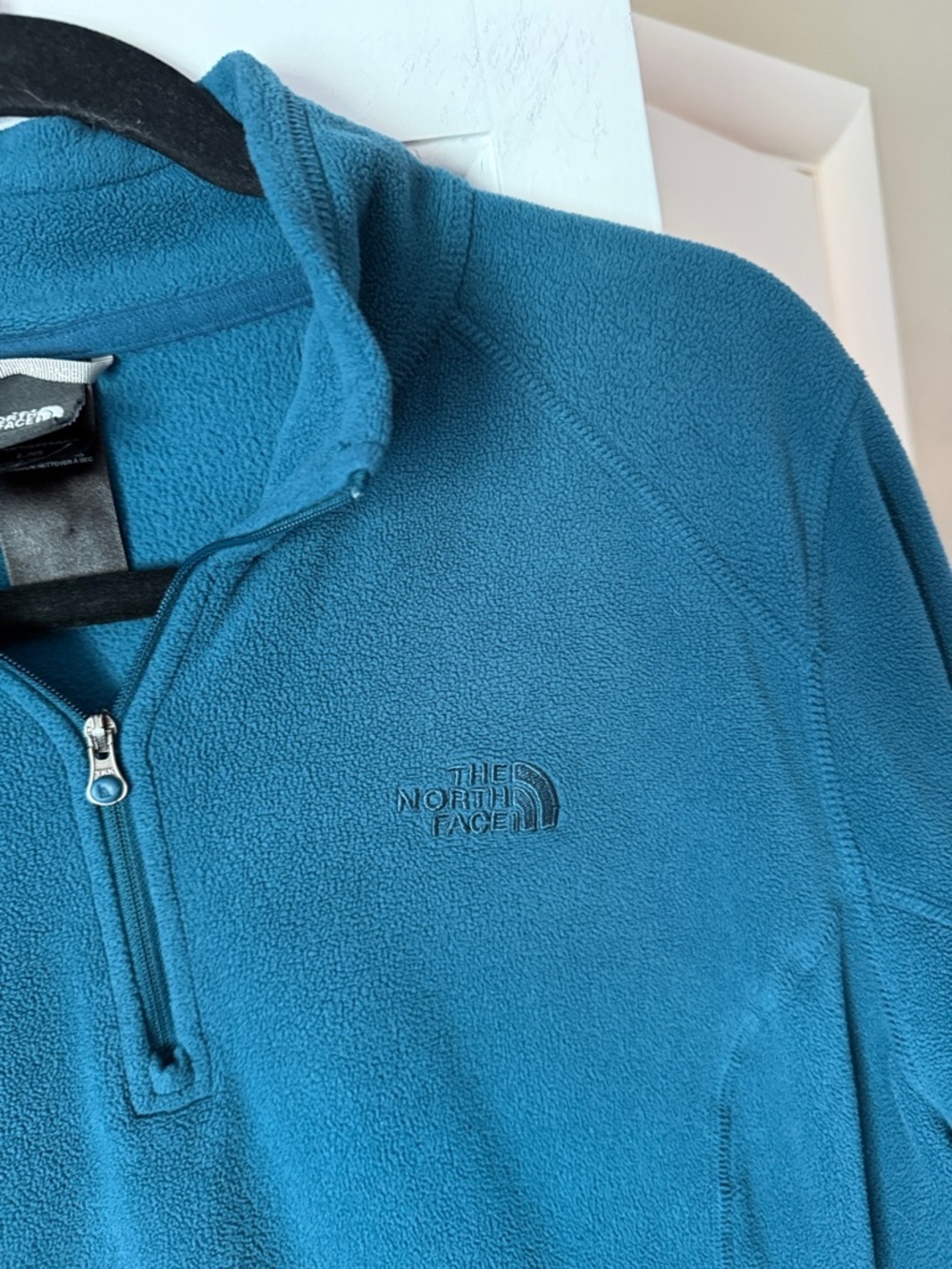 The North Face Fleece Pullover Womens Large 1/4 Zip Teal Lightweight Cozy Hiking - Picture 2 of 4